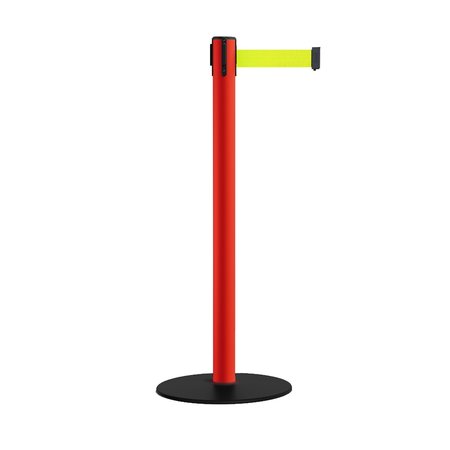 MONTOUR LINE Retractable Belt Stanchion, Low Base, 2.5" Red Post  7.5'Fl.Yel Belt MSX630-RD-FYW-75